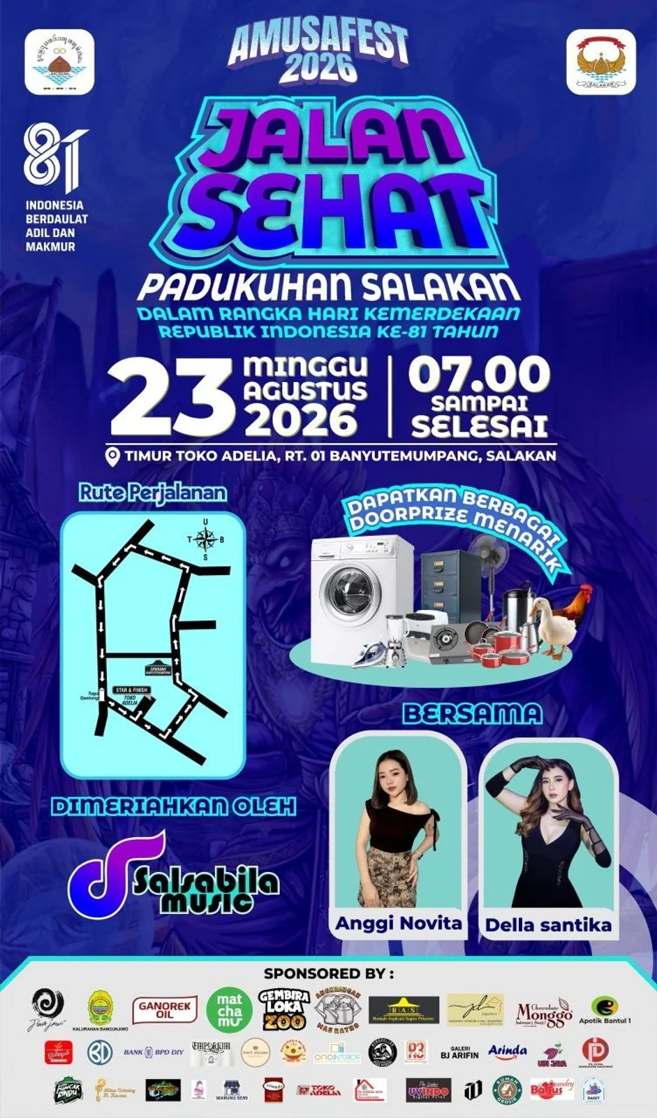 Poster AMUSAFEST 2026 Jalan Sehat Padukuhan Salakan pada Minggu 23 Agustus 2026.