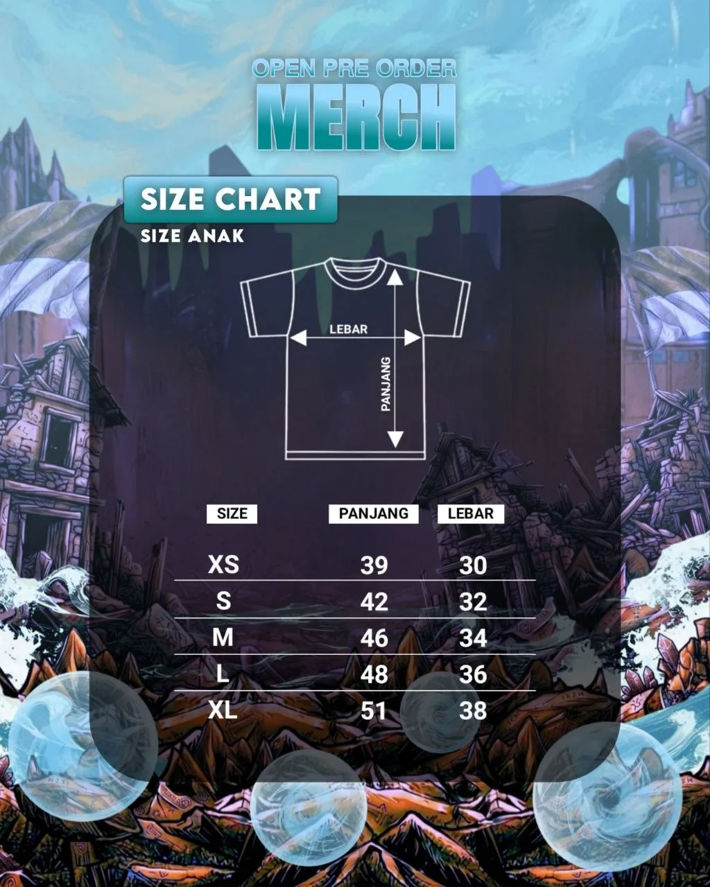Size chart anak merch AMUSAFEST